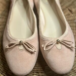 Cole Haan Keira Classic Ballet Slip On Bow Detail Blush Nude Suede Flats